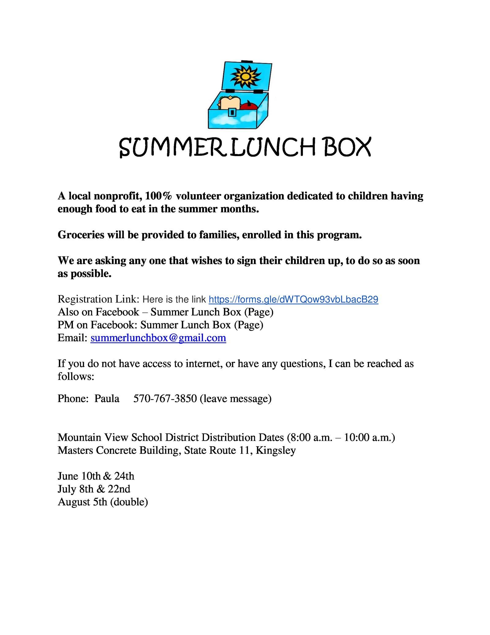  Summer Lunchbox Program
